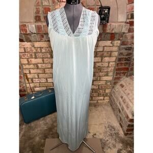 Nightgown Blue Lace satin long v neck